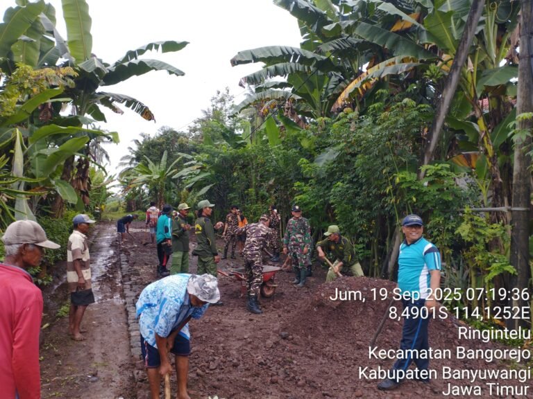 Sinergi TNI, Linmas, Banser dan Masyarakat dalam Karya Bakti di Desa Ringintelu